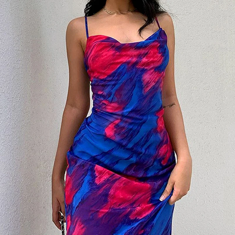 Купи Tie Dye Beach Style Dress for Women Vestidos Spaghetti Belt Sexy Backless Party Nightclub Ladies Dress Spring Clothing Women за 587 рублей в магазине AliExpress