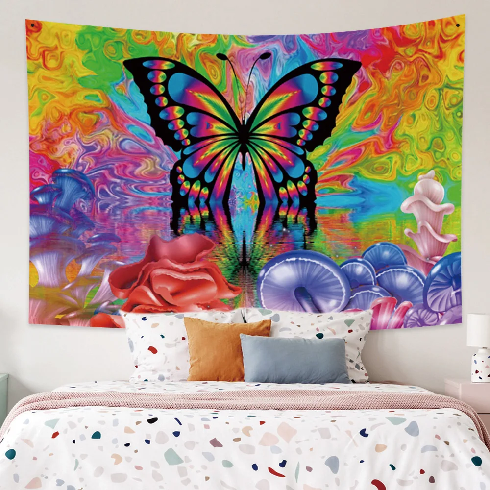 

Butterfly Mushroom Tapestry Wall Hanging Hippie Psychedelic Bohemian Tapestry Art Bedroom Living Room Dorm Home Decoration