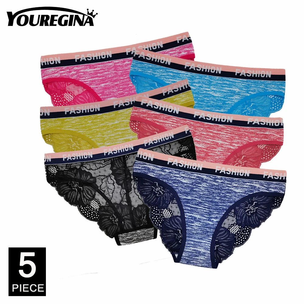 

Women Underwear Cotton Sexy Lace Briefs Camouflage Printed Panties Lady Knickers Lingerie Intimates 5 Pcs/set