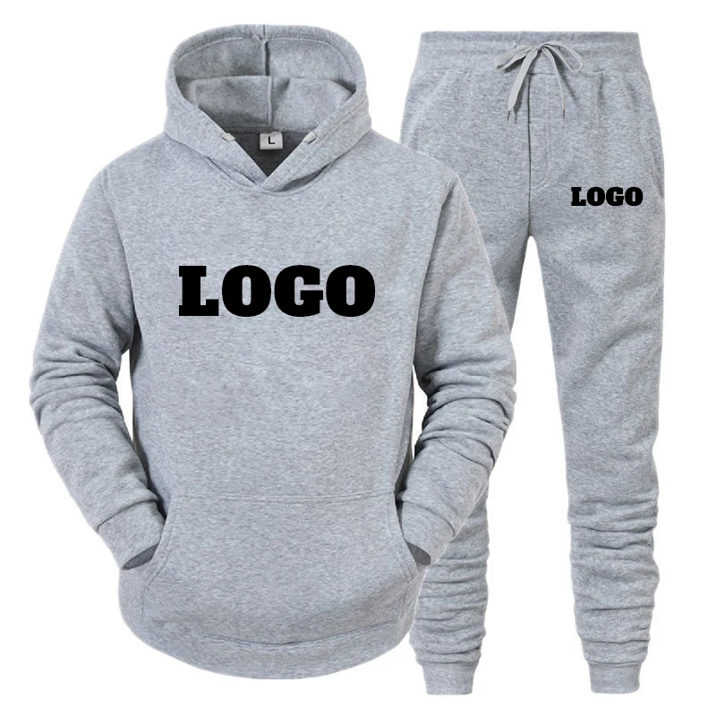 Custom Logo 2Pcs Sets Tracksuit Men Hooded Sweatshirt+Pants Pullover Hoodie Sportwear Suit Ropa Hombre Casual Men Running Set