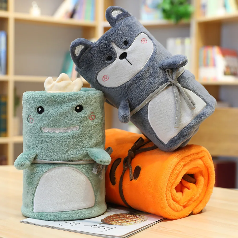 

100X80CM Double-sided Flannel Cartoon Animal Blankets Children's Blanket Air Conditioning Blanket Kindergarten Doll Blankets