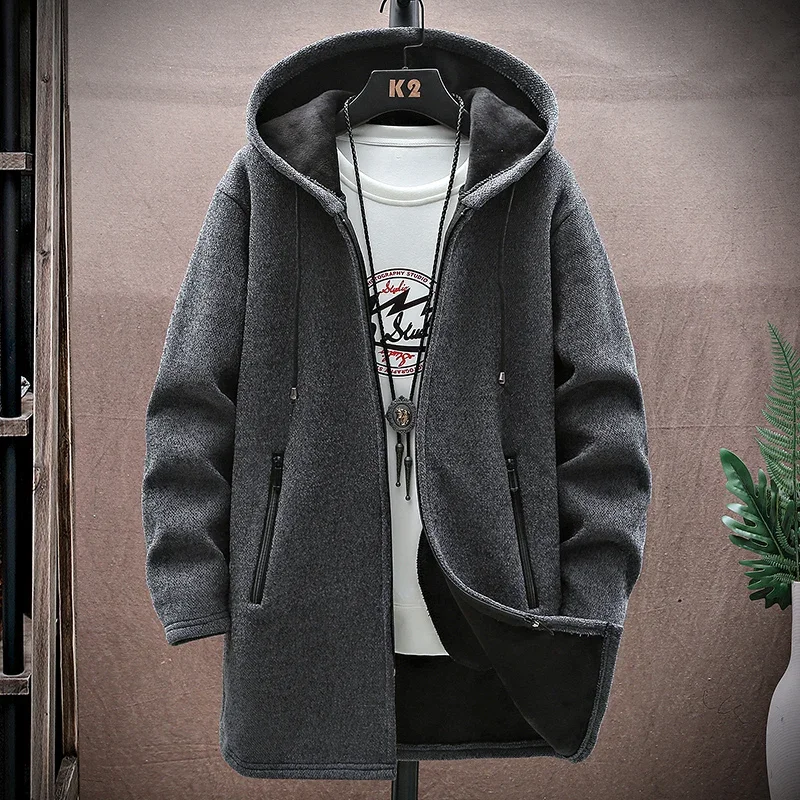 Мужские длинные кардиганы свитер пальто зимнее флисовое теплое мужское вязаное