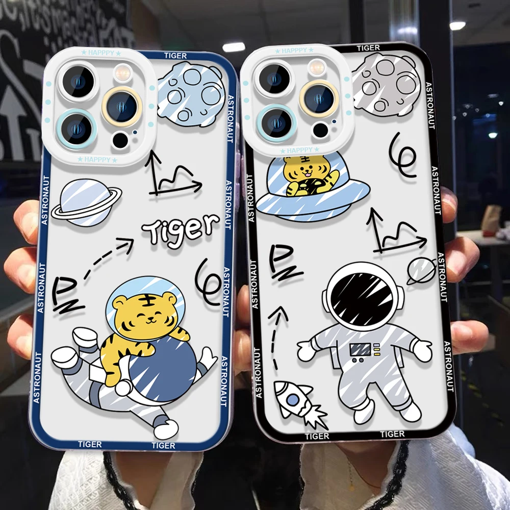 

Cute Astronaut Case for Realme 8i 2 Pro C35 C31 C21 C21Y C25Y C2 Narzo 50 50A Prime Crystal Clear Transparent TPU Cover Funda
