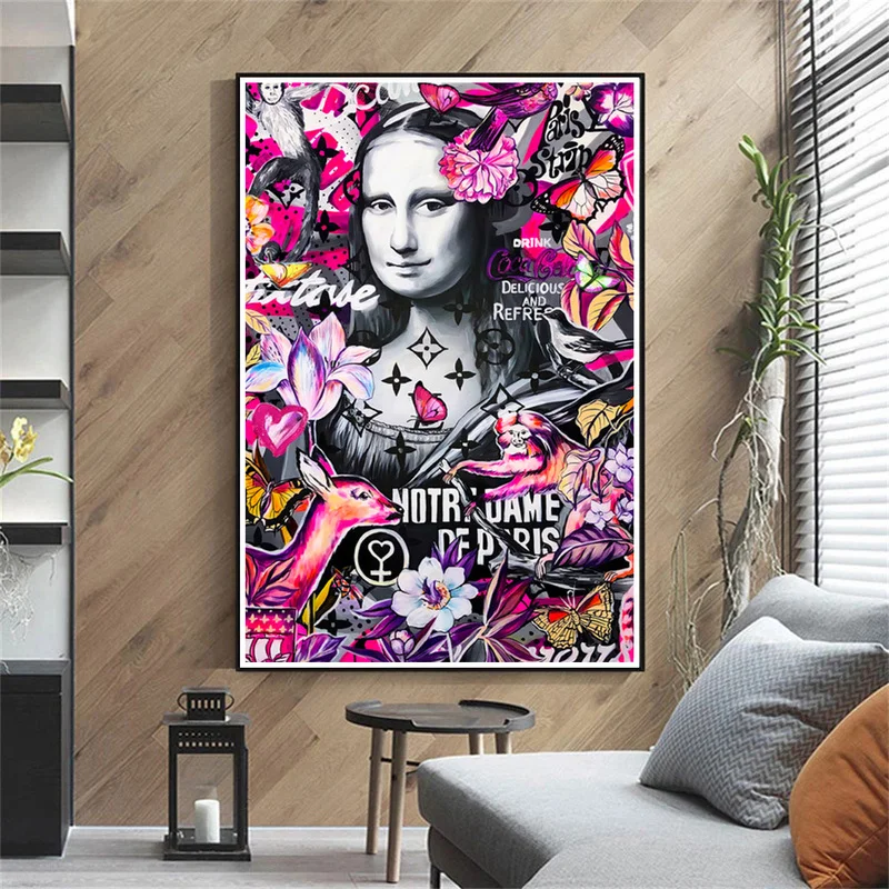 Художественные плакаты и принты с граффити Мона Лиза красочные холсты