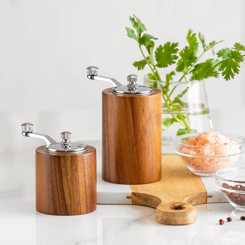 

Wooden Salt Pepper Grinder Set, Manual Peppercorn Spices Mill Refillable Classic Grinding Chili Herbs Crusher Tool