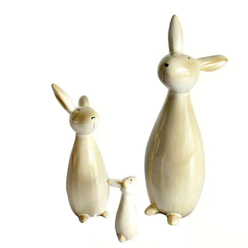 

3pcs Easter Rabbit Ornament Ceramic Rabbit Desktop Layout Decor (Random Color)