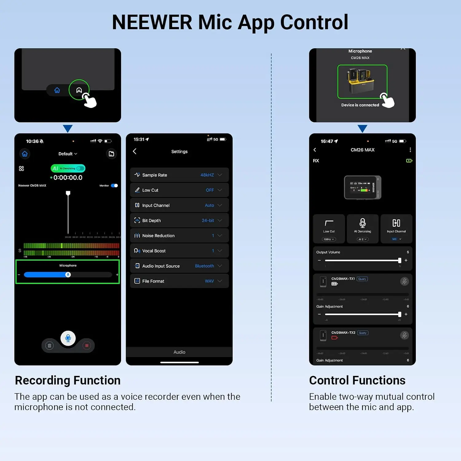 Беспроводной петличный микрофон NEEWER CM26 MAX AI, совместимый с iPhone 17, 16, 15, Android-камерами, ПК, USB-C, Plug & Play, управление через приложение (art.: 3920dc0754054) - 3920dc0754054