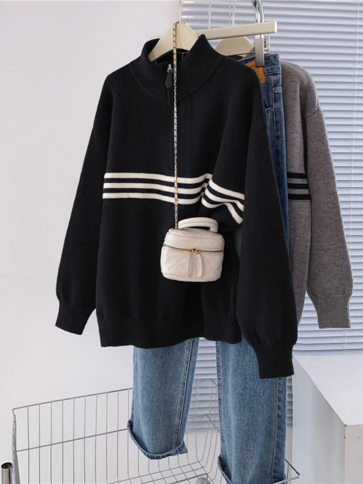 Повседневный свободный топ с высоким воротником на молнии женская одежда