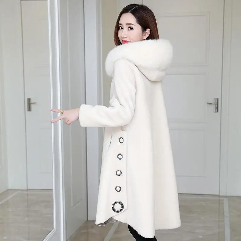 

Новинка 2022, Женское зимнее пальто с капюшоном из натурального Лисьего меха, Женская овечья стрижка, теплая верхняя одежда, женские меховые куртки из натуральной шерсти R432