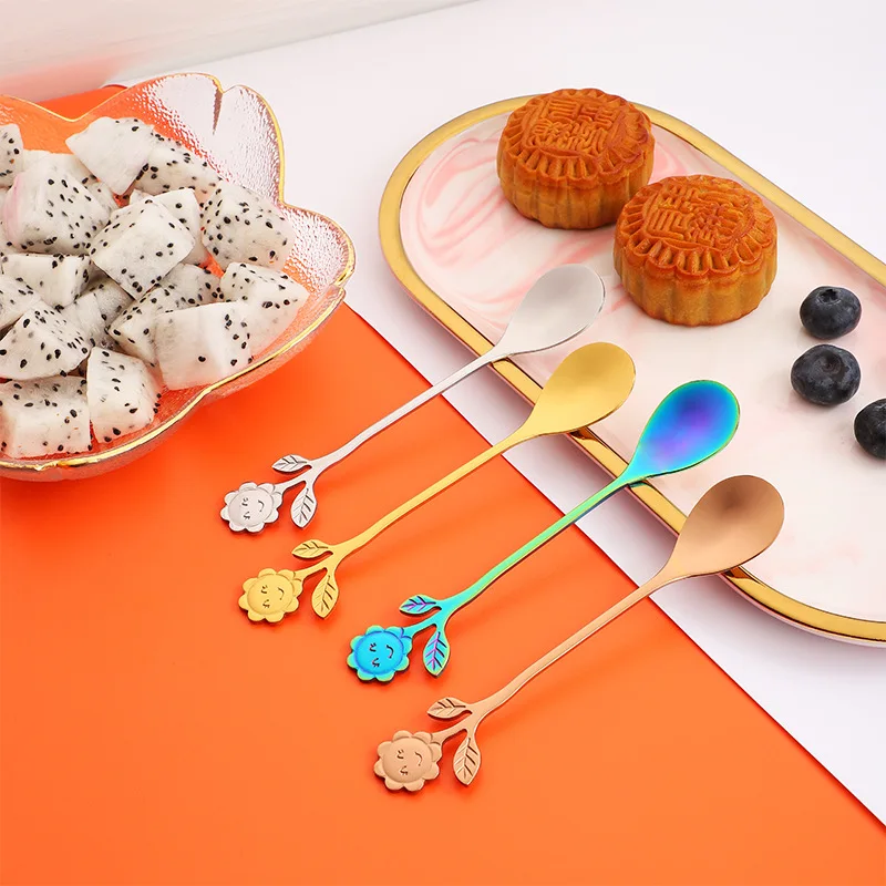 

1Pc Stainless Steel Flower Coffee Spoon Dessert Spoon Sugar Spoon Ice Cream Fork Stirring Fork Tea Spoon Milkshake for Kitchen