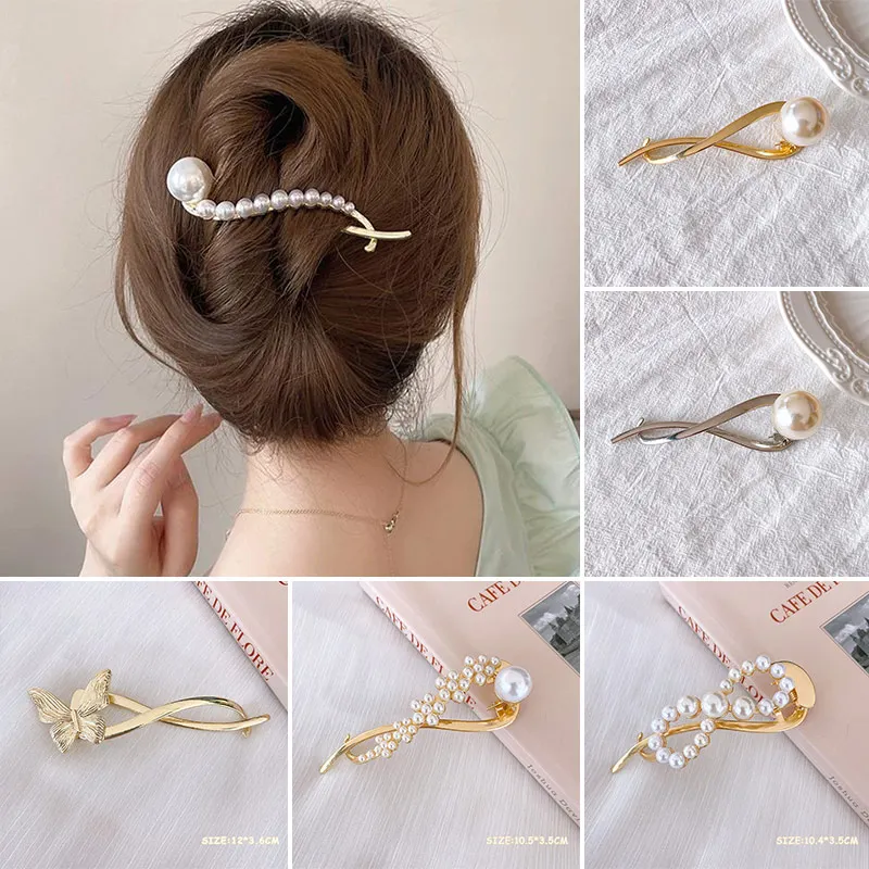 

1pc Fashion Pearl Butterfly Shine Crystal Hairpin Hair Accessories For Women Korea Gold Silver Hair Hold Lady Hair Pins Clips