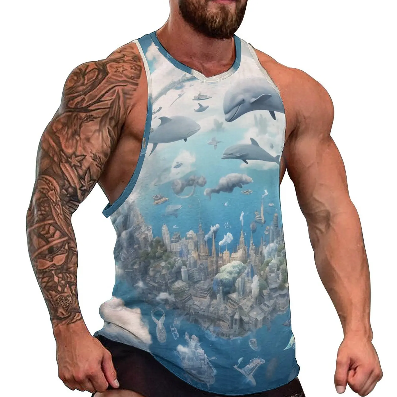

Dolphin Summer Tank Top 3D Animal Workout Tops Mens Design Sportswear Sleeveless Vests Big Size 4XL 5XL