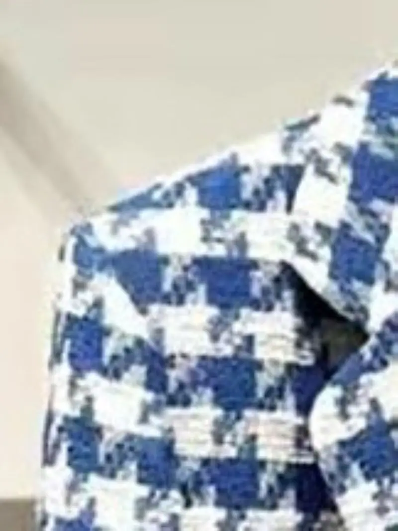 

Women Suit Houndstooth Tweed Notched Pockets Long Sleeve Blazer and Ruffles Pleated Mini Skirt