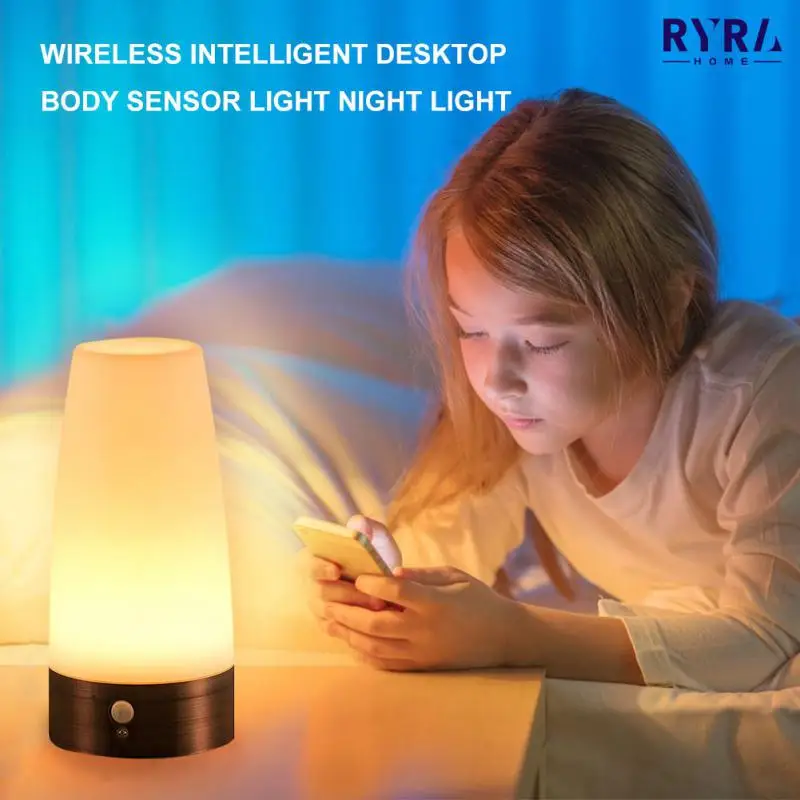 

Беспроводной светодиодный светильник для дома, ночсветильник на батарейках с интеллектуальным датчиком движения, маленький настольный но...