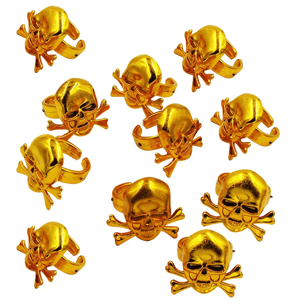 12 шт. пиратские кольца детские декоративные с пиратами золотые черепом реквизит