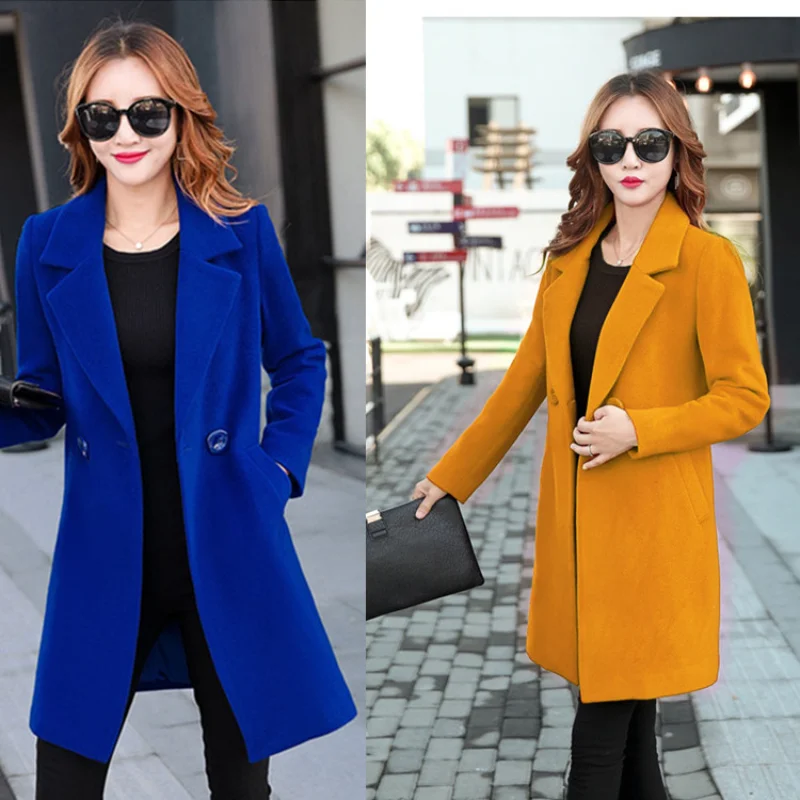 

Autumn and Winter New Woolen Womens Coat Double Breasted Multi Color Trench Coat for Women
