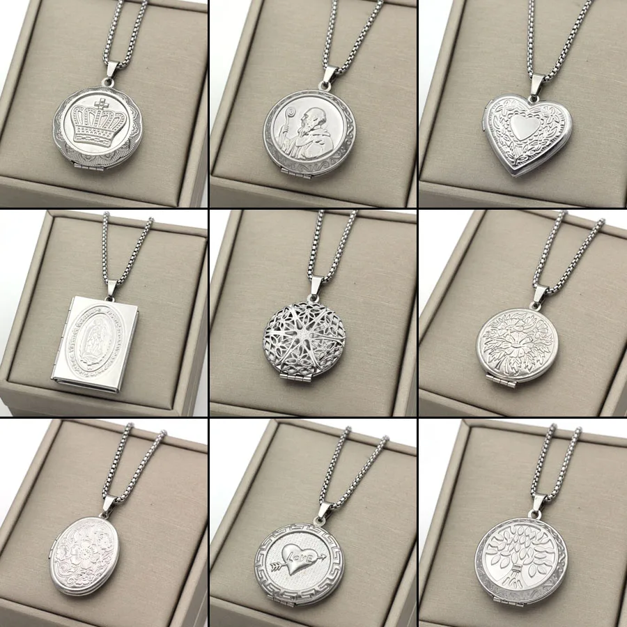 

Creative Design Handmade Diy Photo Box Pendant Necklace For Women Men Stainless Steel Chain Choker Neutral Fashion Jewelry Gifts