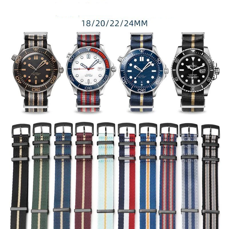 Фото Превосходный нейлоновый ремешок для часов OMEGA Seamaster Seiko SKX007, прочный браслет для мужчин и женщин, 18/20/22/24 мм, универсальный тканый ремешок НАТО №1