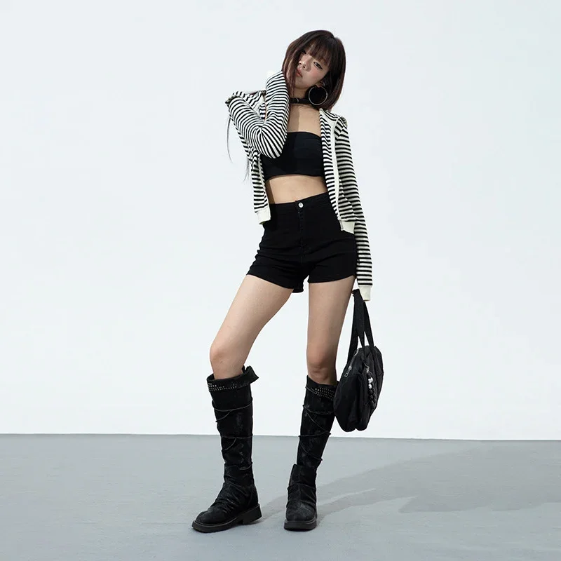 Повседневные брендовые эластичные джинсовые шорты для женщин с высокой талией в