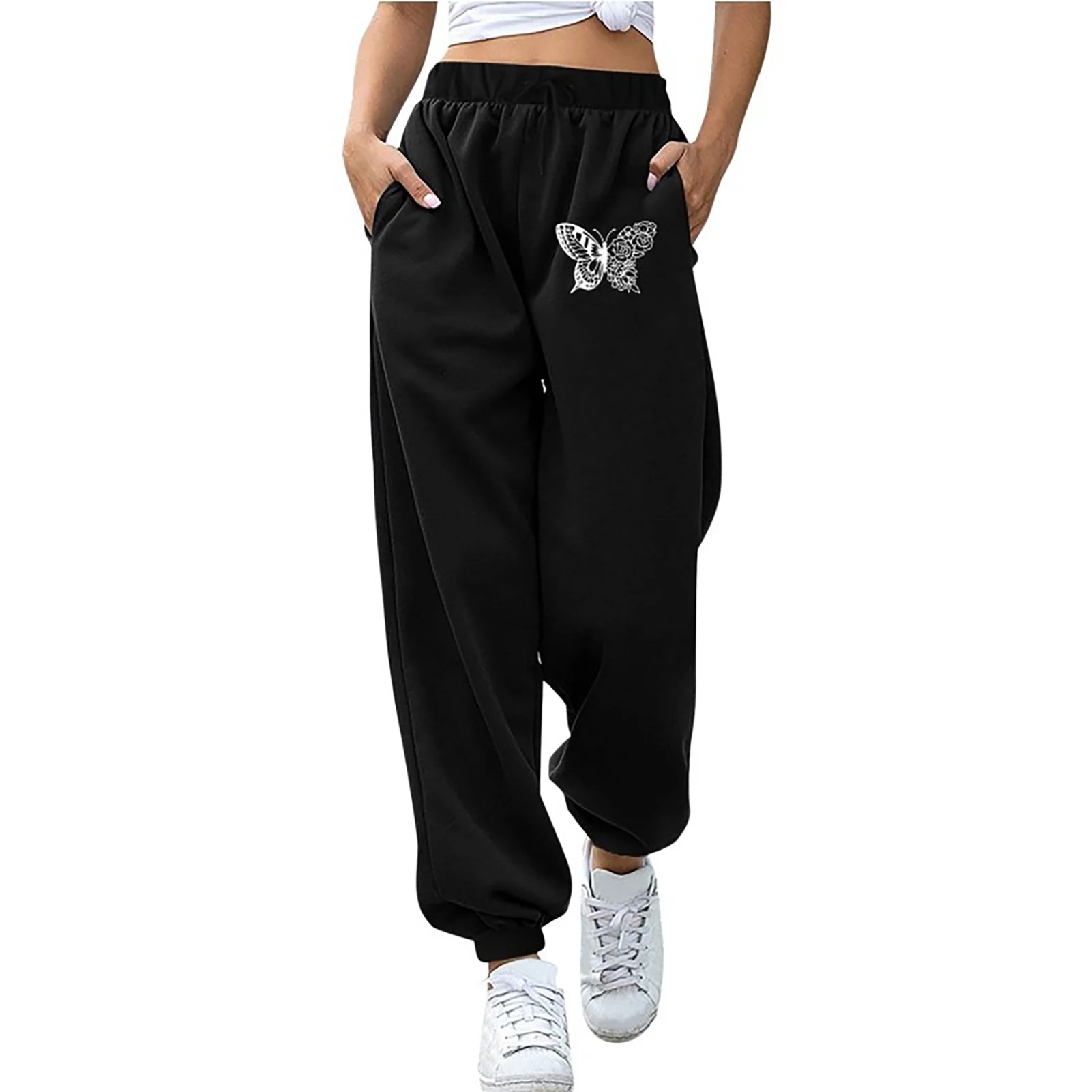 

Women's Running Sweatpants Loose Fitting High Waist Plush Pants for Exercise Running Autumn Winter Clothing
