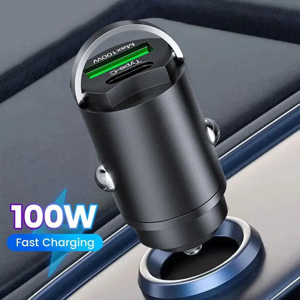 Фото Автомобильное зарядное устройство Pull 100 Вт PD + QC, мини-зарядное устройство USB C, автомобильное зарядное устройство для телефона, адаптер для IPhone 13 12 C9Q6 №3