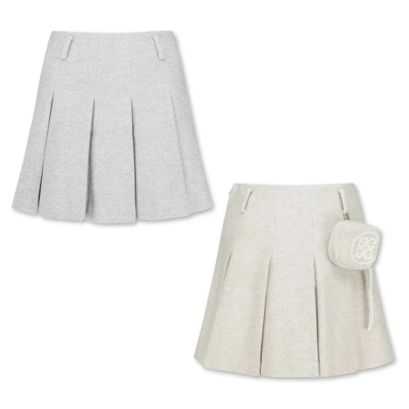 

G4 2023 New Autumn And Winter Golf Clothing Women's Elegant Simple Woolen Pleated Skirt With Small Ball Bag Skirt