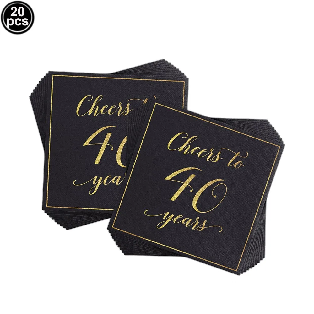 Фото Одноразовые салфетки для вечеринок Cheers to Years 30, 40, 50, 60, бумажные салфетки для напитков из черного золота, украшения на день рождения, годовщина свадьбы №3