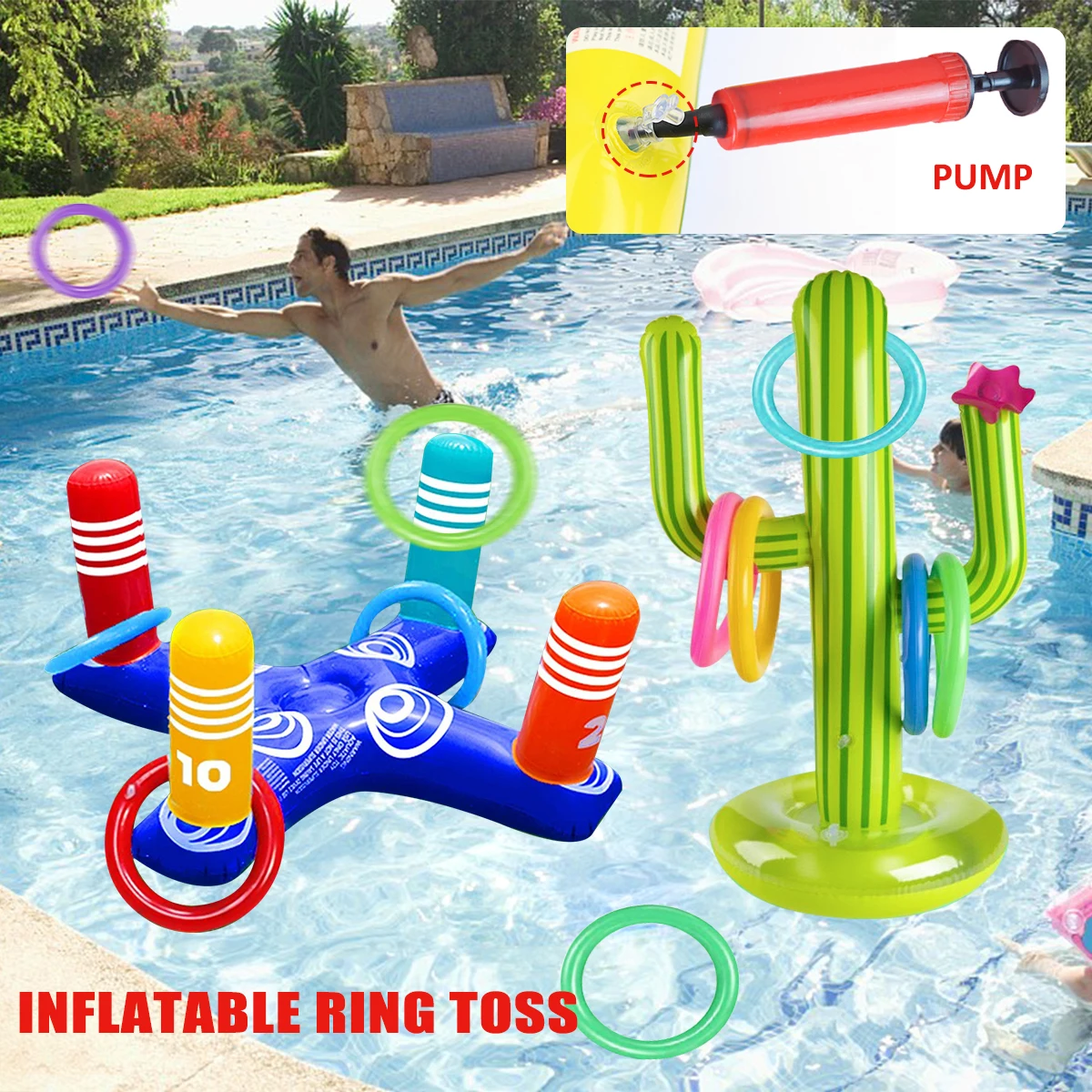 

Inflatable Cactus Ring Throwing Pool Toy Game Set Summer Outdoor Pool Beach Party Decoration Children Water Sports Toy Supplies