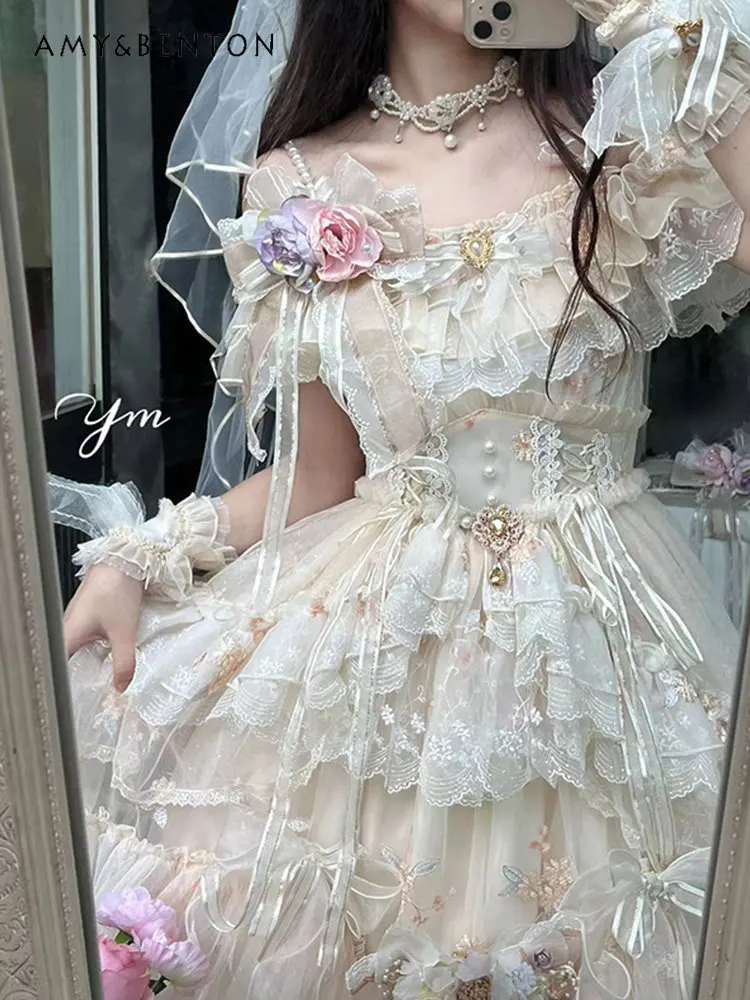 Noble Elegant Princess Style Lolita Dress Female Sweet Cute Lolita Mesh Fairy Princess Dress Summer New Wedding Birthday Dresses