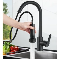 free shipping black pull out kitchen sink faucet deck mounted stream sprayer kitchen mixer tap bathroom kitchen hot cold tap