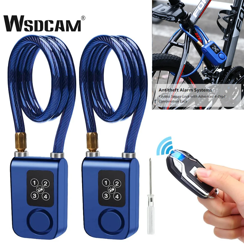 WSDCAM Bike Lock Anti-Theft Security Wireless Remote Control Alarm Lock 4-Digit Password Alarm IP55 Waterproof for Oudoor