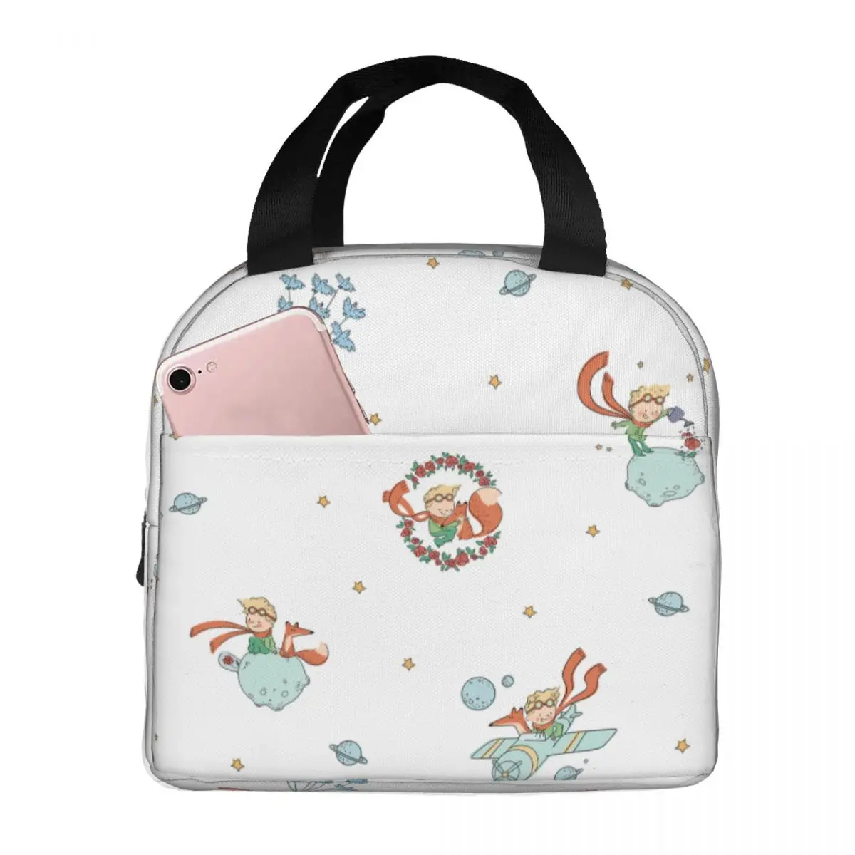 Lunch Bag for Women Kids Cute The Little Prince Fox And Stars Insulated Cooler Portable School Oxford Tote Food Bag
