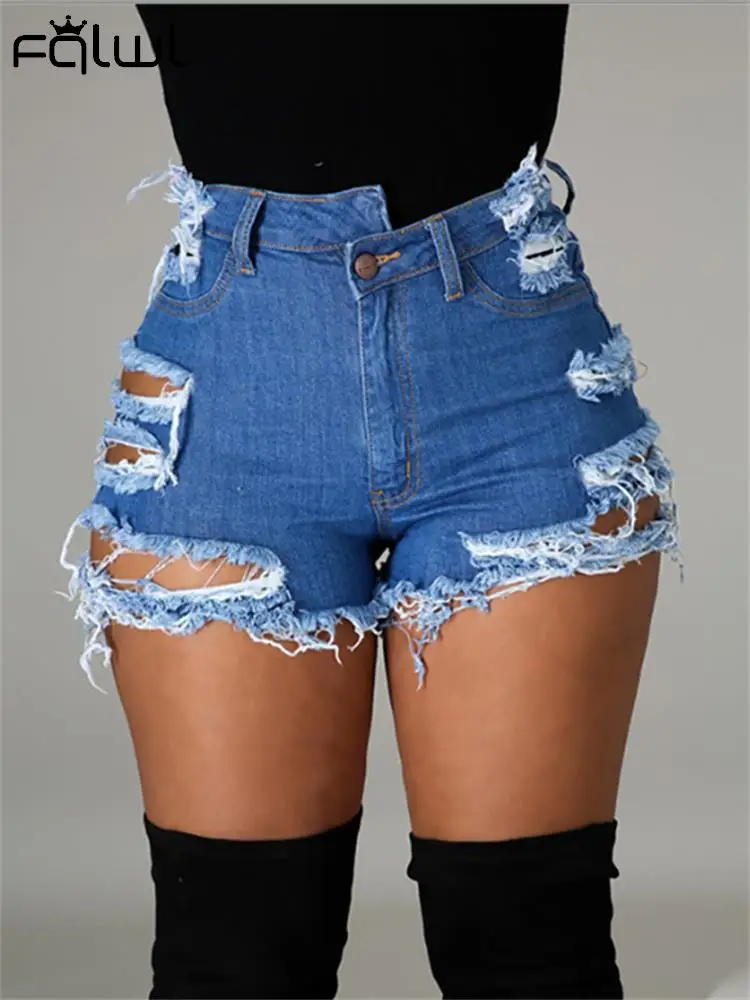 

Женские рваные джинсовые шорты с высокой талией, с вырезами