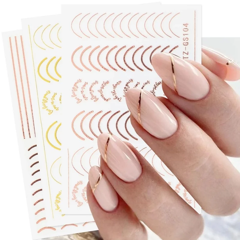 

Полосатая лента розового золота для дизайна ногтей полосатые линии Геометрия 3D слайдер для ногтей Гель-лак наклейки для маникюра дизайн но...