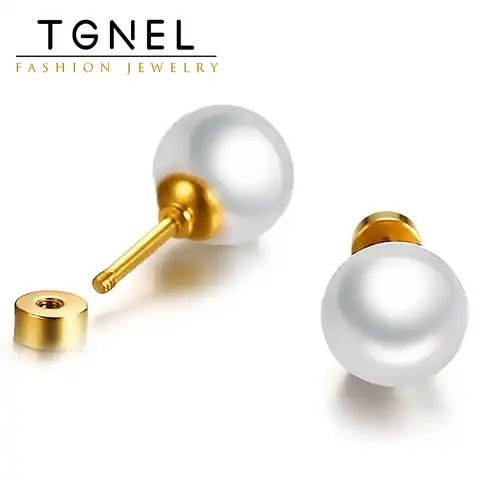 Stainless steel-stainless steel grooves with white pearls, 8 mm