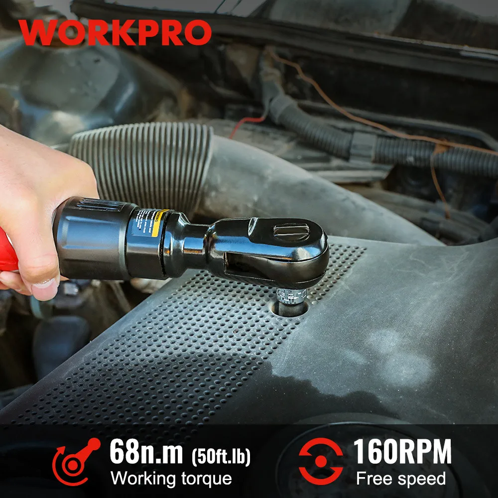 

WORKPRO Air Ratchet Wrench 3/8-Inch Pneumatic Ratchet Wrench 68N.m Max Torque Output 360 Degree Adjustable Exhaust