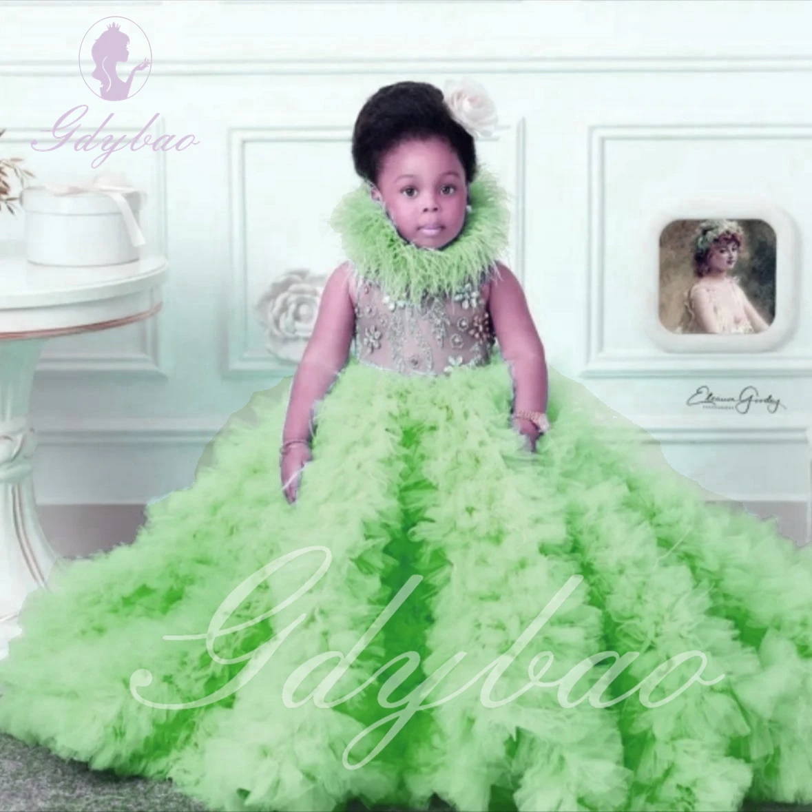 Желтое многослойное платье с цветочным узором для девочек на свадьбу тюлевое