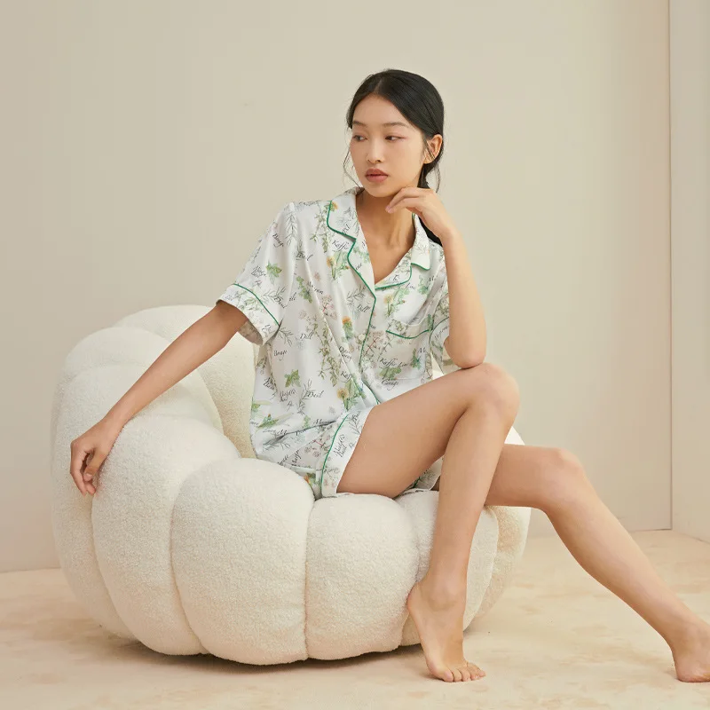 Pajamas for Women's Summer New Style Cool Feeling Short-sleeved Shorts Suit Home Service Can Be Worn Outside and Soft Loungewear