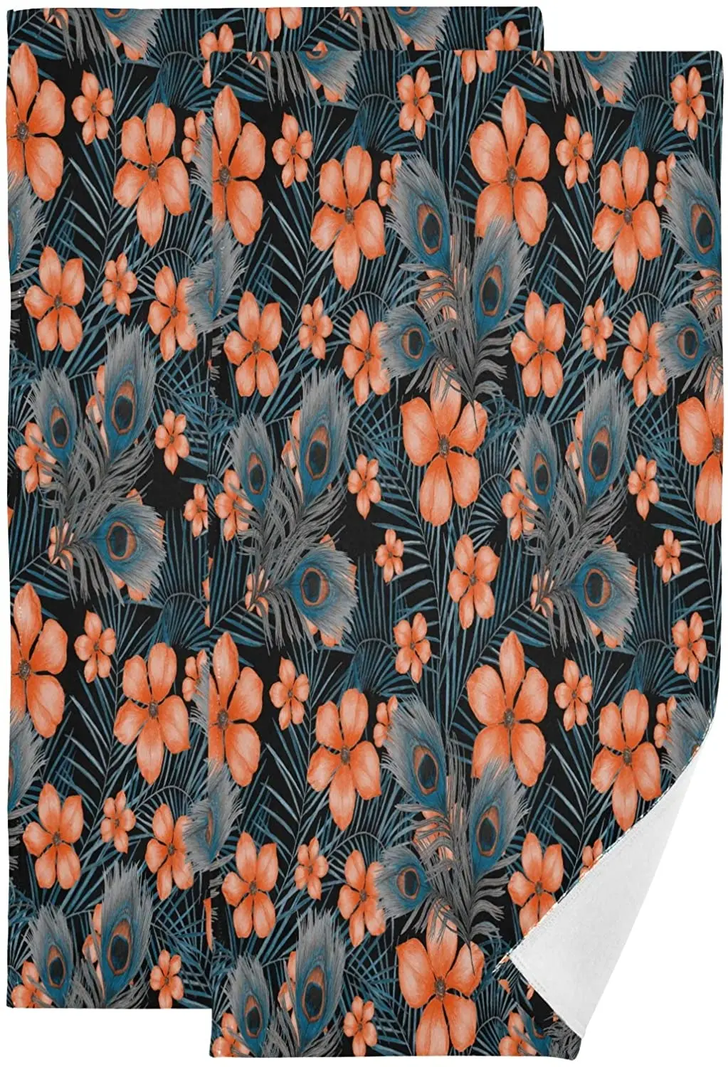 

Face Towel Set of 2 Beautiful Peacock Feathers and Stylized Flowers Soft Bath Hotel Spa Hand Gym Sport Towelsполотенце
