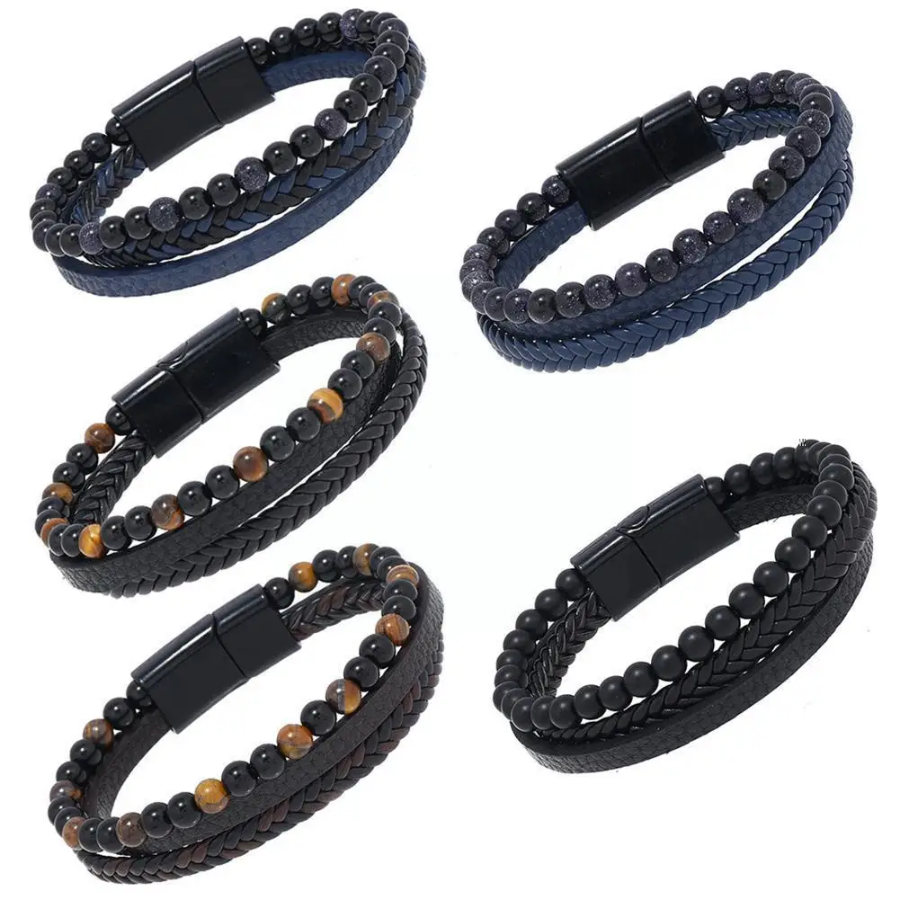 Hand Made Volcanic Rock Beaded Bracelet Hematite Bracelets Stone Bracelets Polished Onyx Black Beads B8O6