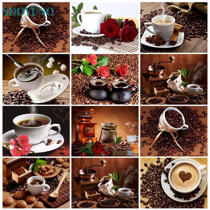 

SDOYUNO Oil Painting By Numbers Coffee Diy Unique Gift Handpaint Frame Home Living Decor Wall Art Picture Acrylic Paint Adults K