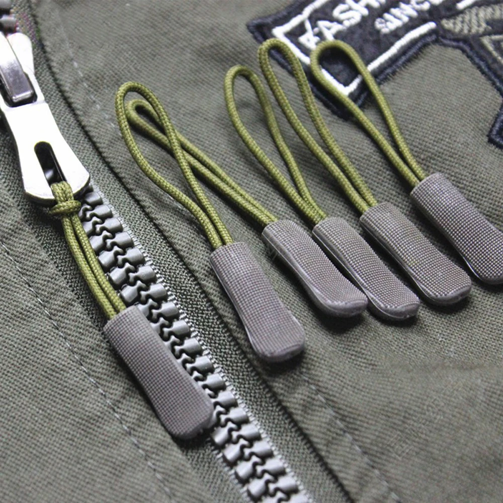 

10Pcs Backpack Zipper Pulls EDC Camping Bag Puller End Fit Rope Parts Suitcase Tent Clothes PVC Nylon Zip Cord Puller Slider Set