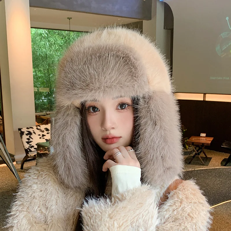 Зимняя ветрозащитная шапка с защитой ушей и рукавами уличная на сто пуху