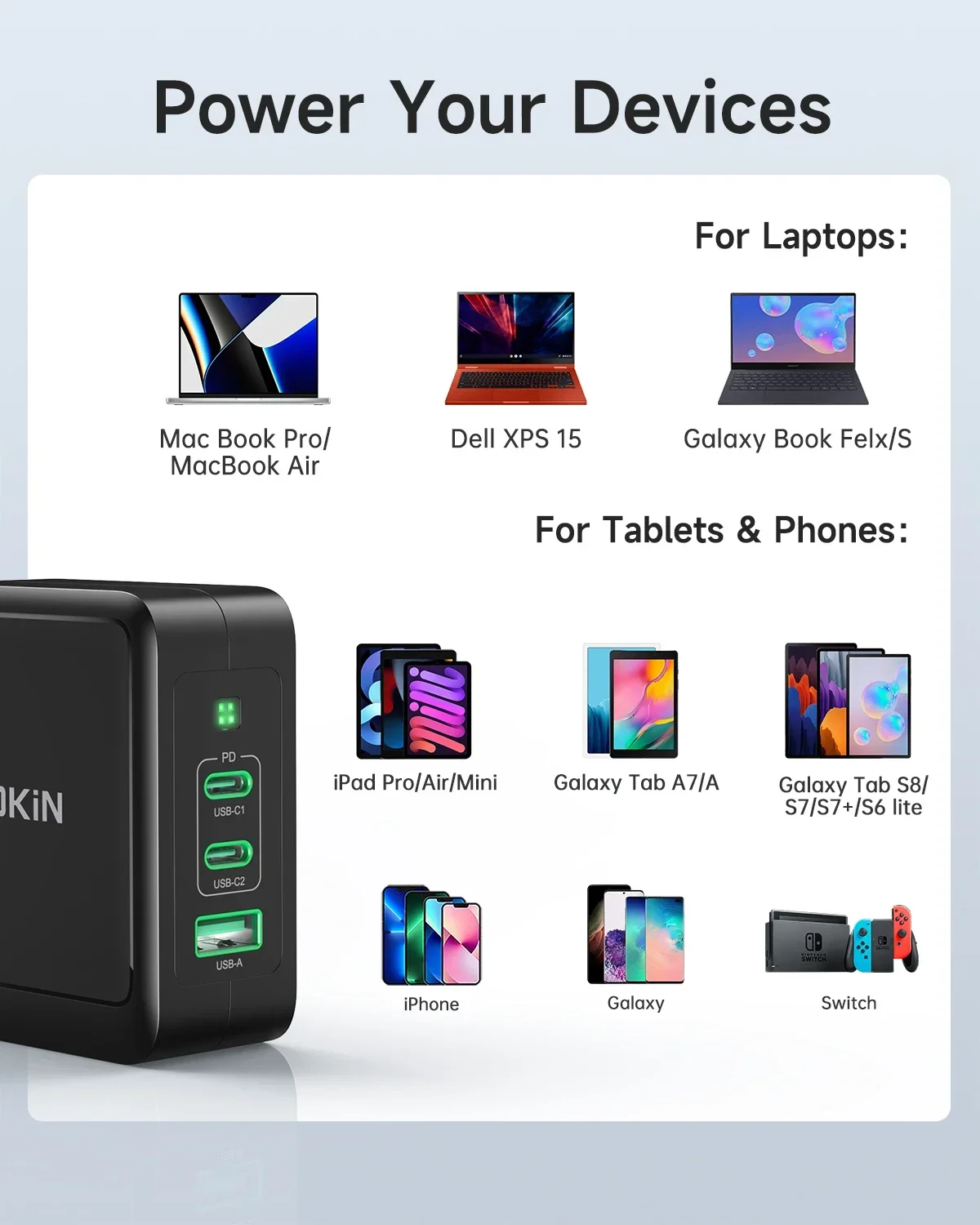 Устройство зарядное сетевое с USB-портом и поддержкой быстрой зарядки 140 Вт