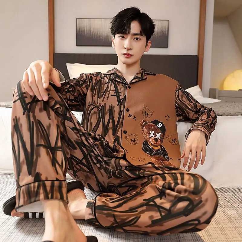 Men's pajamas Men's pure cotton spring and autumn summer long sleeves can be worn outside the home suit All cotton thin style