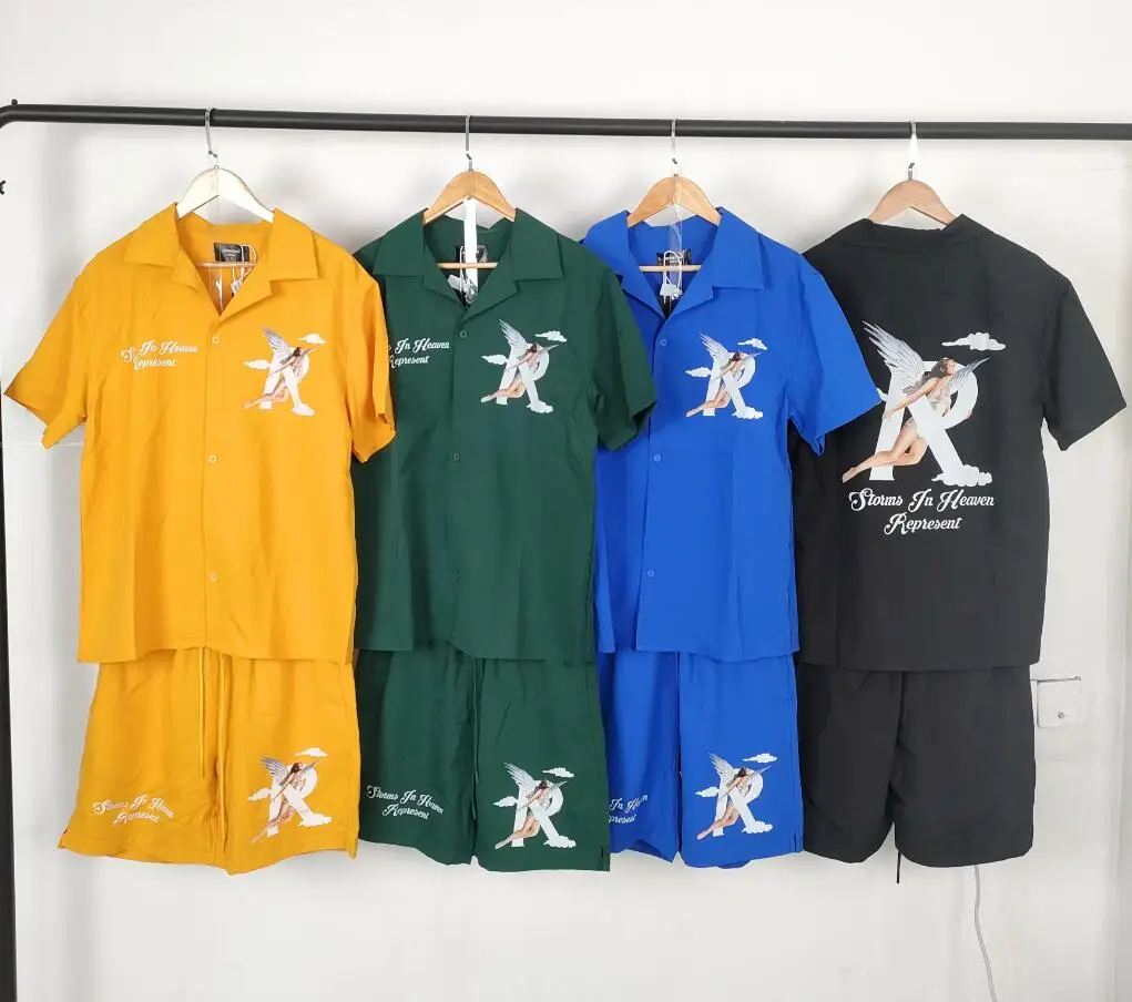 

2023 New Rhudes Men Shirt and Short Casual Loose Tops Sand Set Big Size Men Clothing