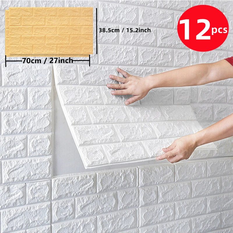 

12pcs 3D Wall Sticker Self-adhesive Wallpaper Home Decor Brick Wall Sticker Waterproof XPE Foam Wall Paper Bedroom TV Wall Decor