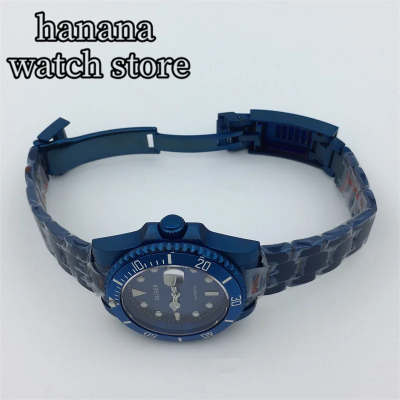 Мужские механические водонепроницаемые часы с синим сапфировым стеклом 40 мм