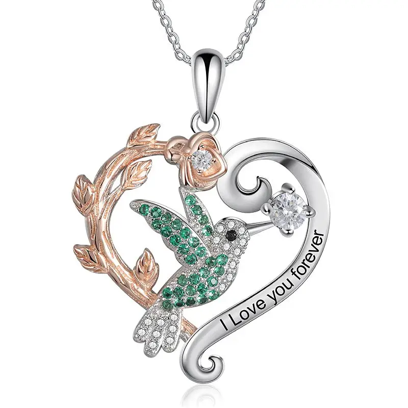 

KYTRD Fashion love cute bird necklace classic retro personality heart-shaped rose flower bird's nest collarbone chain pendant