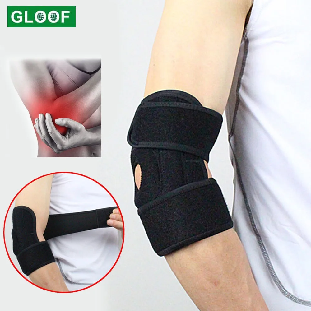 

1Pcs Black Adjustable Neoprene Tennis Golfers Elbow Brace Wrap Arm Support Strap Band Breathable Elbow Joint Sprain Protection